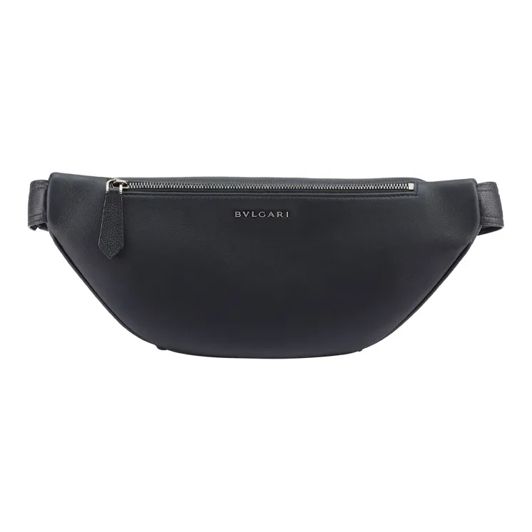 BVLGARI Grain Calfskin/Nylon Fanny Pack Small Size Men's Black-2