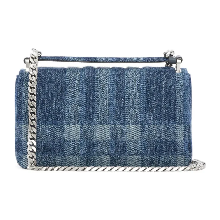 Burberry Lola Bag Quilted Denim Cotton Linen Blend Plaid Crossbody Bags Shoulder Bags Women's Blue-3