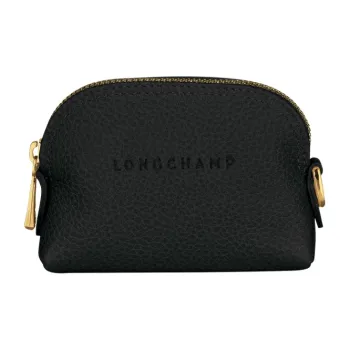 LONGCHAMP Le Foulonné Grain Cow Leather Wallets Coin Purses Women's Black
