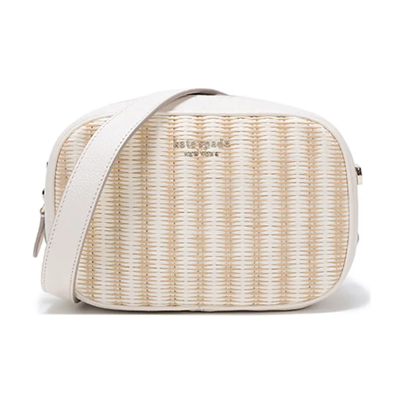 Kate Spade Straw Woven Camera Bag, Shoulder Bag, Crossbody Bag Women's White Beige Yellow-0