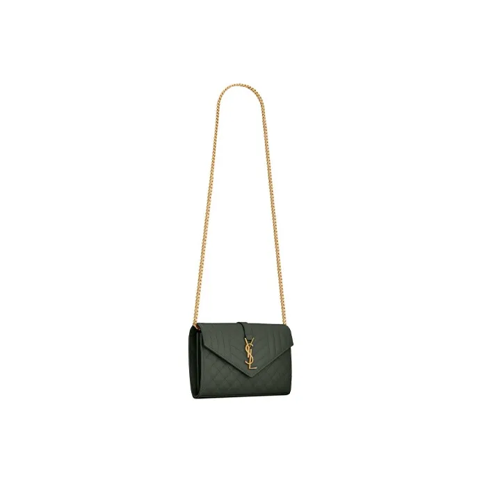 SAINT LAURENT Quilted Leather One Shoulder Handbag, Crossbody Bag Women's Dark Green-2