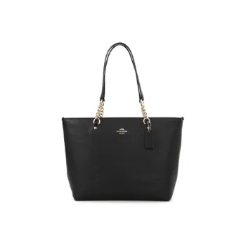 COACH Sophia Pebbled Leather Canvas Bag Shopping Bag Chain One Shoulder Tote Large Size Women's Black