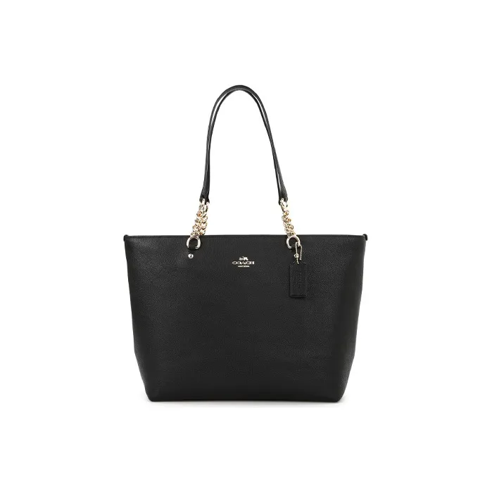 COACH Sophia Pebbled Leather Canvas Bag Shopping Bag Chain One Shoulder Tote Large Size Women's Black-0