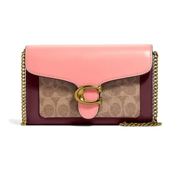COACH Canvas Leather Shoulder Bag Crossbody Bag Women's Pink & Brown Monogram