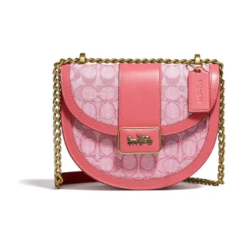 COACH Alie Canvas With Leather Saddle Bag Shoulder Bag Crossbody Bag Small Size Women's Cherry Blossom Pink
