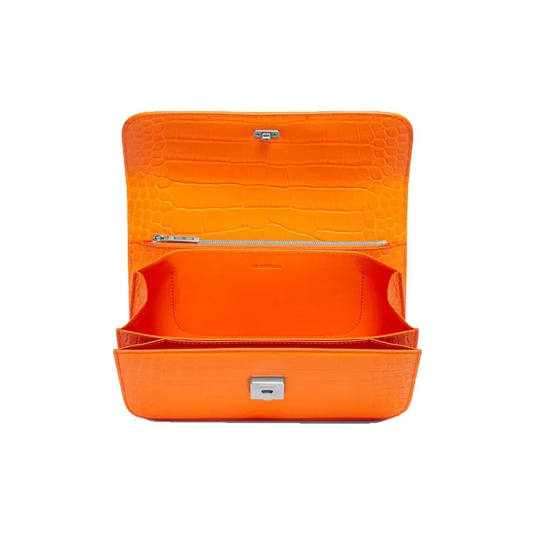 Balenciaga Gossip Crocodile Pattern Embossed Cow Leather Shoulder Bag Crossbody Bag Handbag Small Size Women's Orange-3