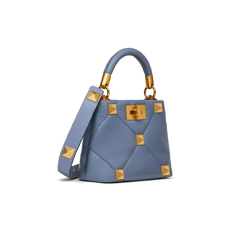 Valentino Roman Stud Sheepskin One Shoulder Handbag Crossbody Bag Mini Women's Blue-1