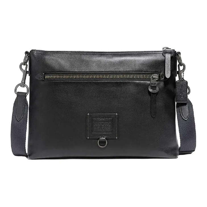 COACH Rivington Smooth Leather Shoulder Bag Crossbody Bag Large Size Men's Black-0