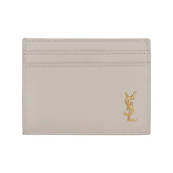 SAINT LAURENT Cow Leather Card Clip Card Holder Women's Vintage White
