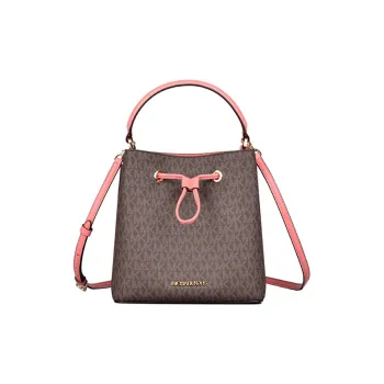 MICHAEL KORS Suri Artificial Leather Bucket Bag, Shoulder Bag, Crossbody Bag, Handbag Regular Women's Dark Brown & Pink