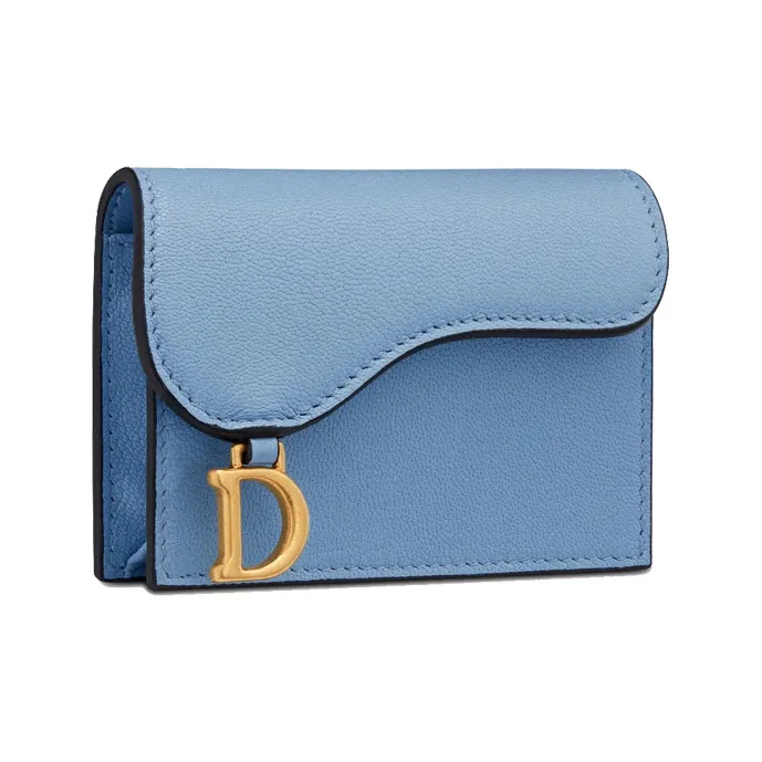 DIOR Saddle Goatskin Flap Card Holder Wallet Women's Cornflower Blue/Klein Blue-2