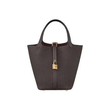 HERMES Picotin Lock Clemence Bullock Leather Basket Bag Handbag Bucket Bag Women's 46 Ebony Wood Color