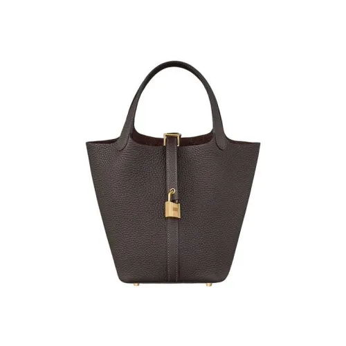 HERMES Picotin Lock Clemence Bullock Leather Basket Bag Handbag Bucket Bag Women's 46 Ebony Wood Color