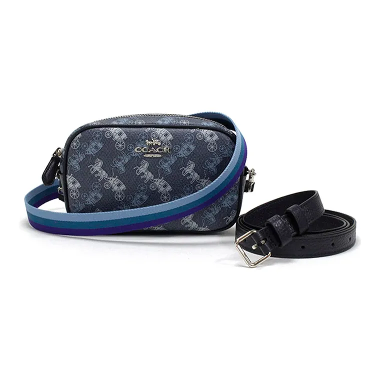 COACH Leather Carriage Camera Bag, One Shoulder Crossbody Fanny Pack Mini Women's Blue-4