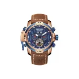 RGA3532-Rose Case Blue Dial Red Hands Brown Leather Strap