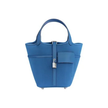 HERMES Picotin Goeland Canvas With Swift Calfskin Basket Bag Handbag Bucket Bag Women's Bleu France French Blue
