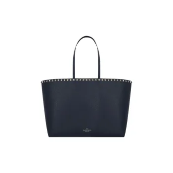 Valentino Rockstud Grained Calfskin Tote Bag Shopping Bag Shoulder Bags Handbags Large Size Women's Blue