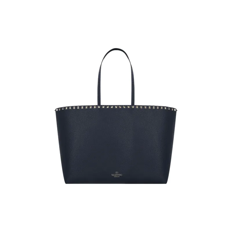 Valentino Rockstud Grained Calfskin Tote Bag Shopping Bag Shoulder Bags Handbags Large Size Women's Blue-0
