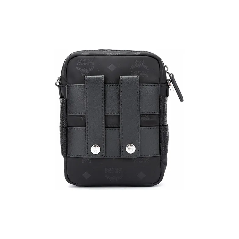 MCM Nylon Fabric Messenger Bag Crossbody Bag Cell Phone Pouch Unisex Black-2