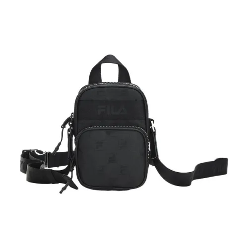 FILA Athletics Fabric Synthetic Leather Shoulder Bag Crossbody Bag Unisex Pure Black
