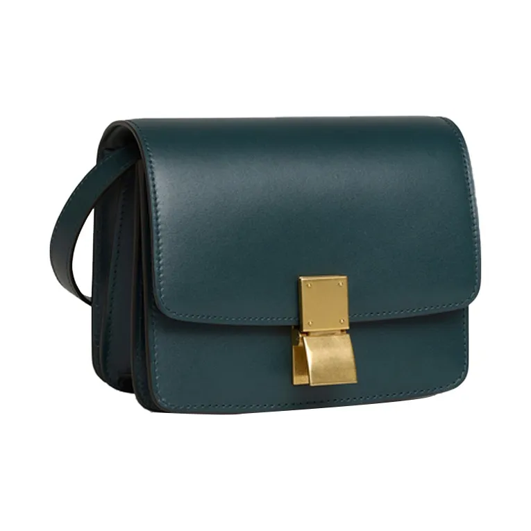 CELINE Classic Bo Polished Cow Leather Tofu Bag Block Crossbody Bag Shoulder Bag Women's Amazon Green/Dark Green-1