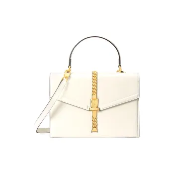 GUCCI Sylvie 1969 Leather Shoulder Bag Crossbody Bag Handbags Small Size Women's White