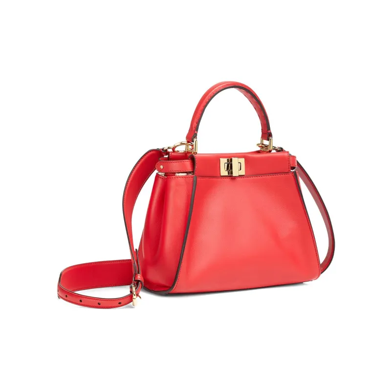 FENDI Peekaboo Calfskin Shoulder Bag Crossbody Bag Handbags Mini Women's Red-1