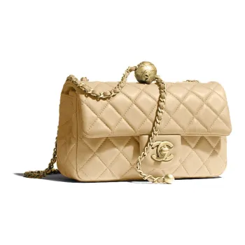 CHANEL Classic Flap CF Small Gold Ball Sheepskin Shoulder Bag Crossbody Bag Women's Milk Tea Beige/Nude