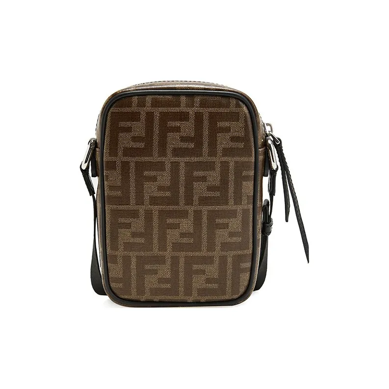 FENDI Coated Canvas With Leather Vertical Messenger Bag, Camera Bag, Crossbody Bag, Shoulder Bag Men's Brown & Black-2