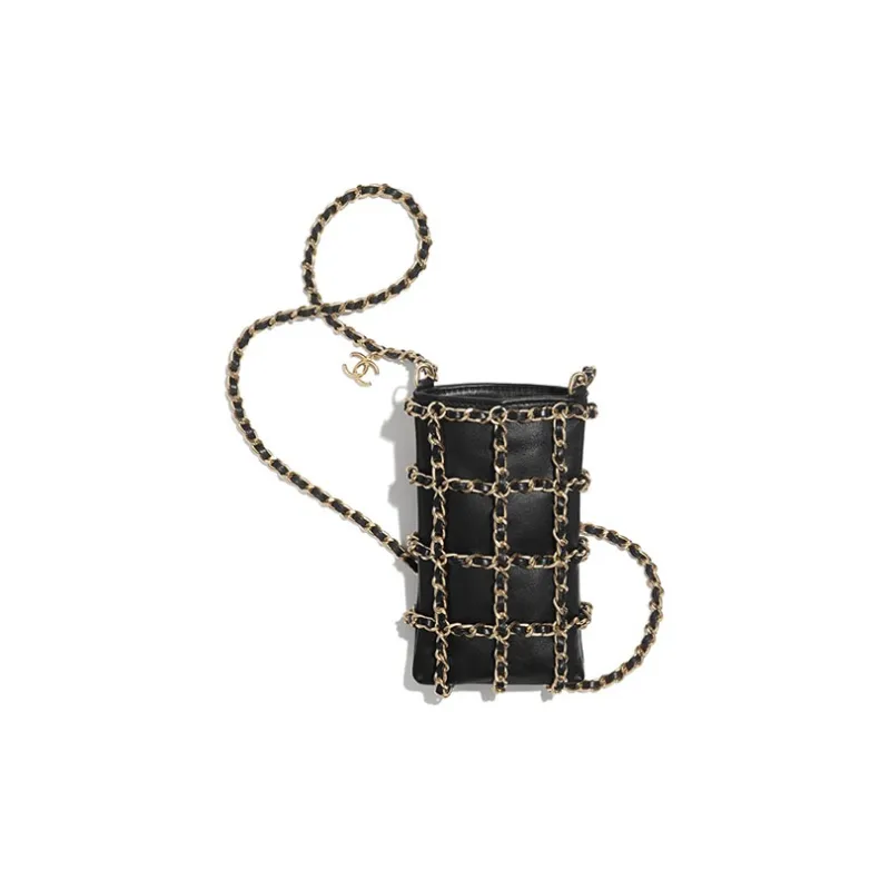 CHANEL Lambskin Crossbody Bag With Cell Phone Pouch Women's Black-3