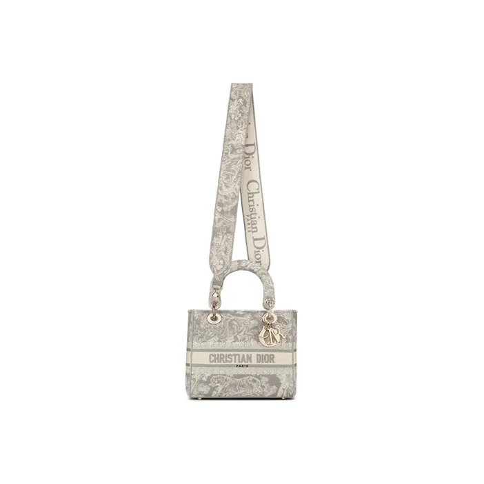 DIOR Embroidery Lady Dior Bag, Handbag, Shoulder Bag, Crossbody Bag Medium Size Women's Gray-4