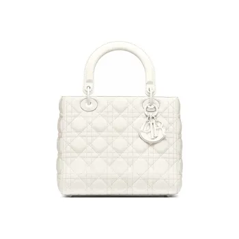 DIOR Lady Dior Matte Cow Leather Daisie Bag Portable Crossbody Bag Shoulder Bag Medium Size Women's White