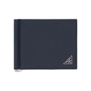 PRADA Cow Leather Card Holder Unisex Marine Blue