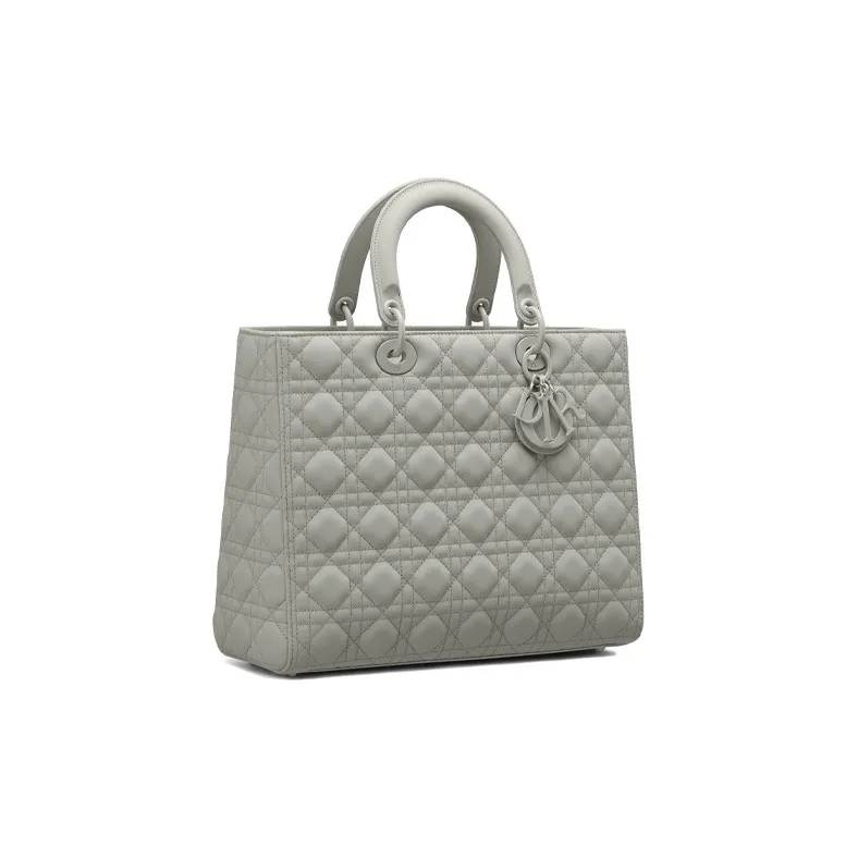 DIOR Lady Dior Calfskin Dior Bag Shoulder Bag Handbag Large Size Women's Gray-1