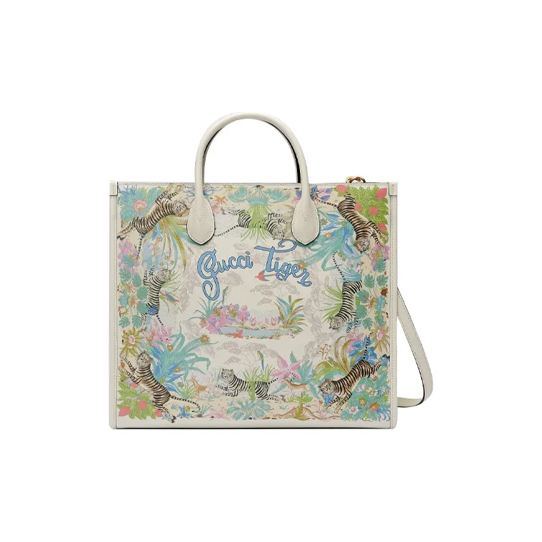 GUCCI Leather Tote Bag, Shopping Bag, Shoulder Bag, Crossbody Bag, Handbag Medium Size Unisex White-0