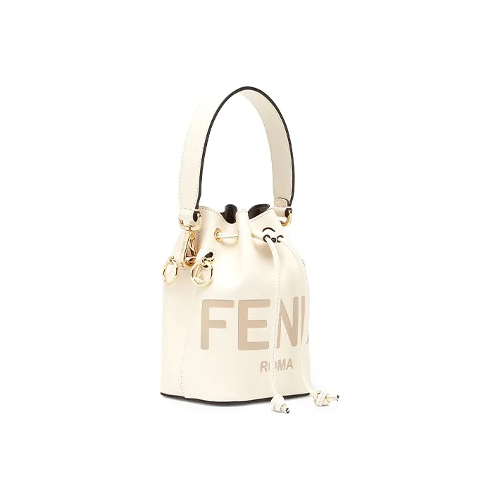 FENDI Mon Tresor Calfskin Drawstring Bucket Bag Crossbody Handbag Shoulder Bag Mini Women's White-1