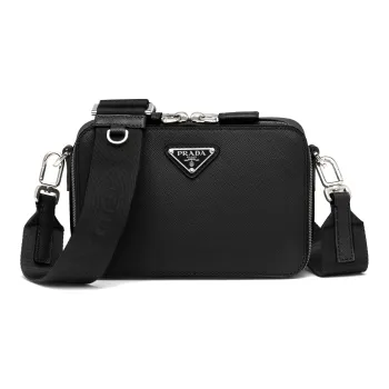 PRADA Leather Handbag Shoulder Bags Men's Black
