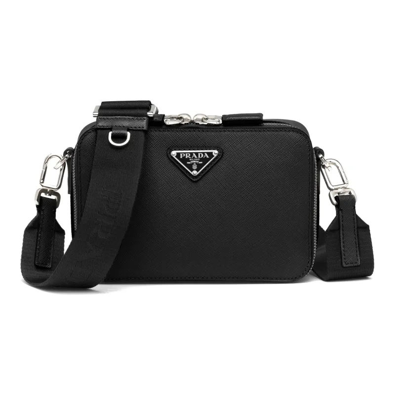 PRADA Leather Handbag Shoulder Bags Men's Black-0
