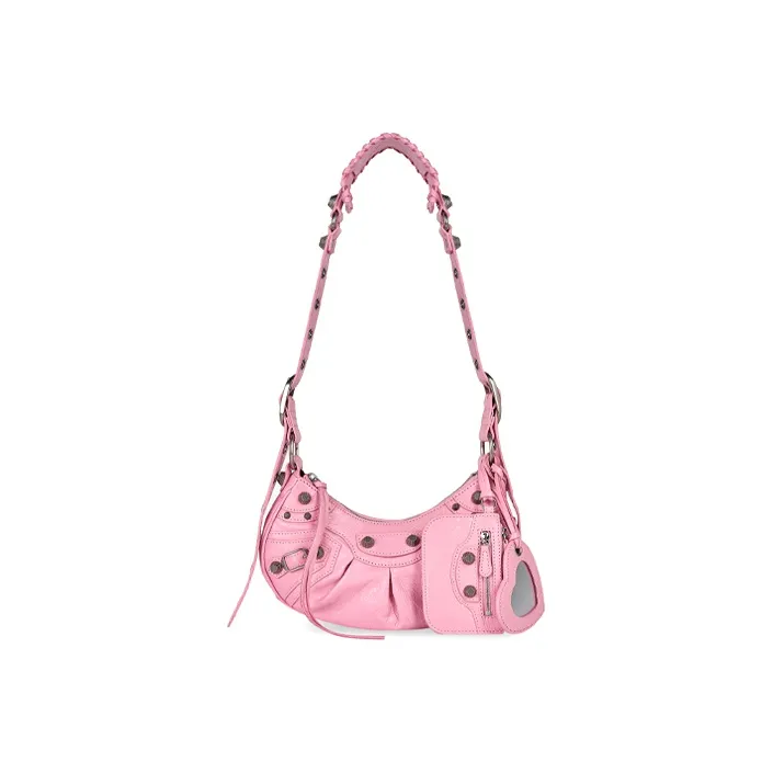 Balenciaga Le Cagole Fine Grained Sheepskin Dumpling Bag Crescent Moon Bag Crossbody Bag Extra Small Women's Pink-0