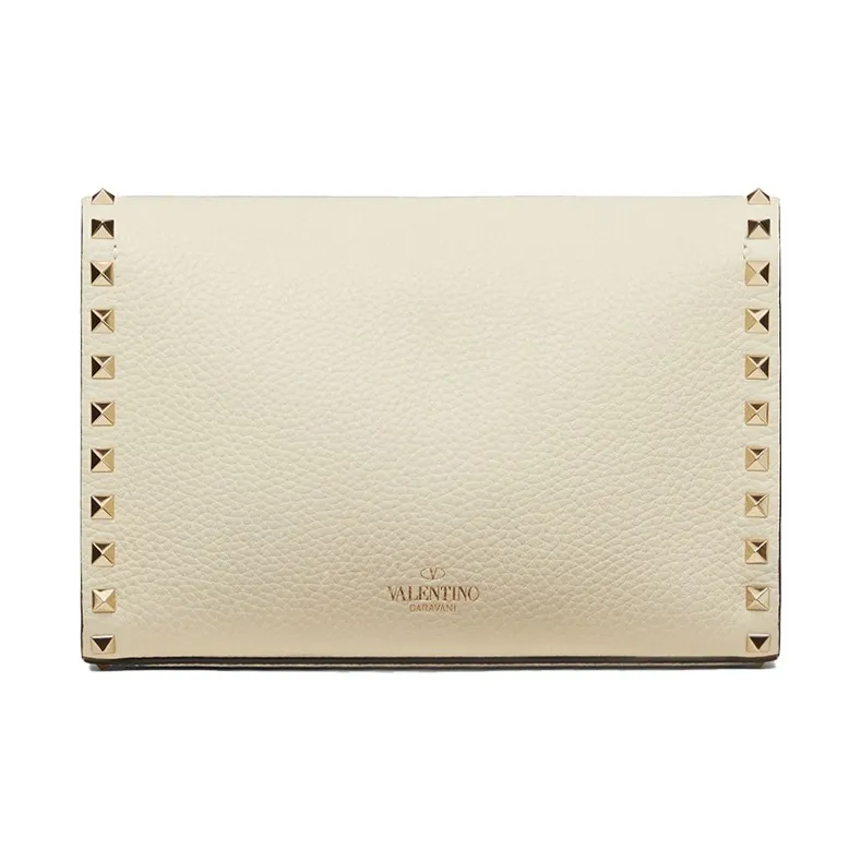 Valentino Rockstud Grain Calfskin Shoulder Bag, Crossbody Bag Trumpets Women's Light Ivory-2
