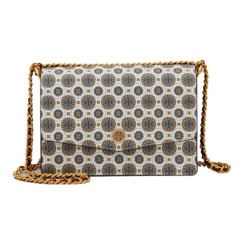 TORY BURCH Robinson Cow Leather Chain Shoulder Bag Crossbody Bag Mini White Multicolor