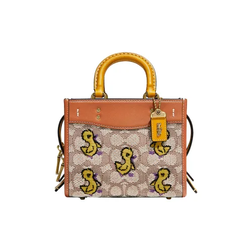 COACH Rogue Canvas Shoulder Bag Crossbody Bag Paper Bag Handbags Small Size Women's Caramel Yellow