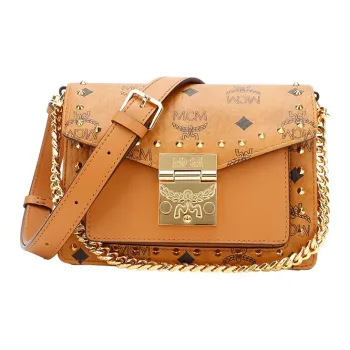 MCM Patricia Visetos Cow Leather Crossbody Bag, Shoulder Bag Mini Women's Cognac