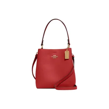 COACH Town Pebbled Leather Bucket Bag, Portable Crossbody Bag, Shoulder Bag Women's Red