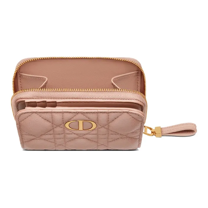 DIOR Caro Soft Calfskin Card Holder Wallet Women's Nude Pink-3