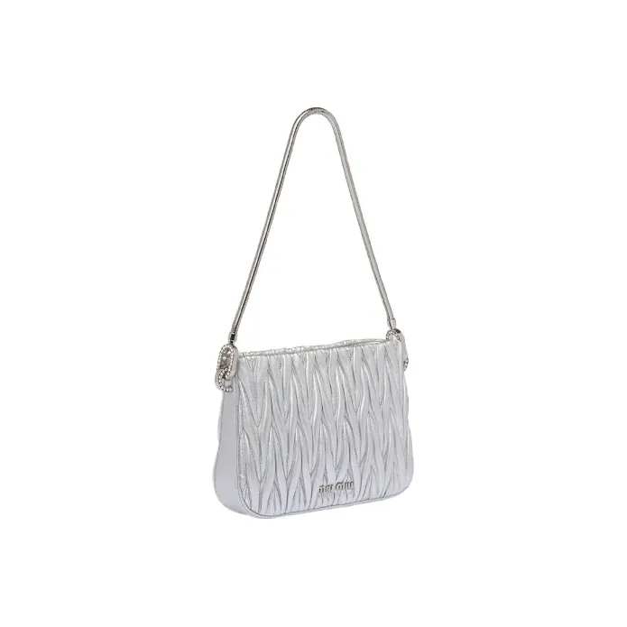 MIU MIU Maritime SASSY Soft Sheep Leather Shoulder Bag, Handbag, Shoulder Bag Women's Silver-1