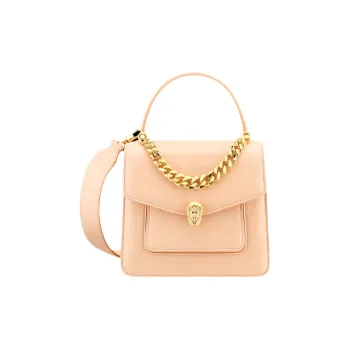 BVLGARI Serpenti Forever Series Water Snake Skin One Shoulder Handbags Small Size Women's Peach