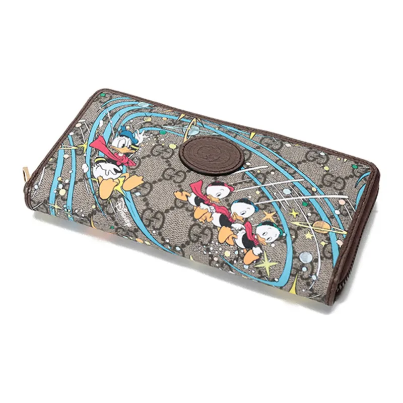 GUCCI Disney Collaboration Canvas With Leather Wallet Unisex Brown/Beige/Wood Brown-5