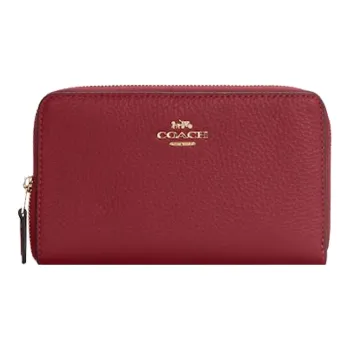 COACH Zip Around Leather Card Holder, Wallet Medium Size Women's Cherry Red