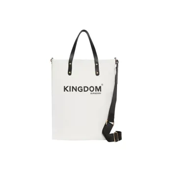 Burberry Cow Leather Canvas Tote Bag Shopping Bag Handbag Shoulder Bag Crossbody Bag Regular Unisex White
